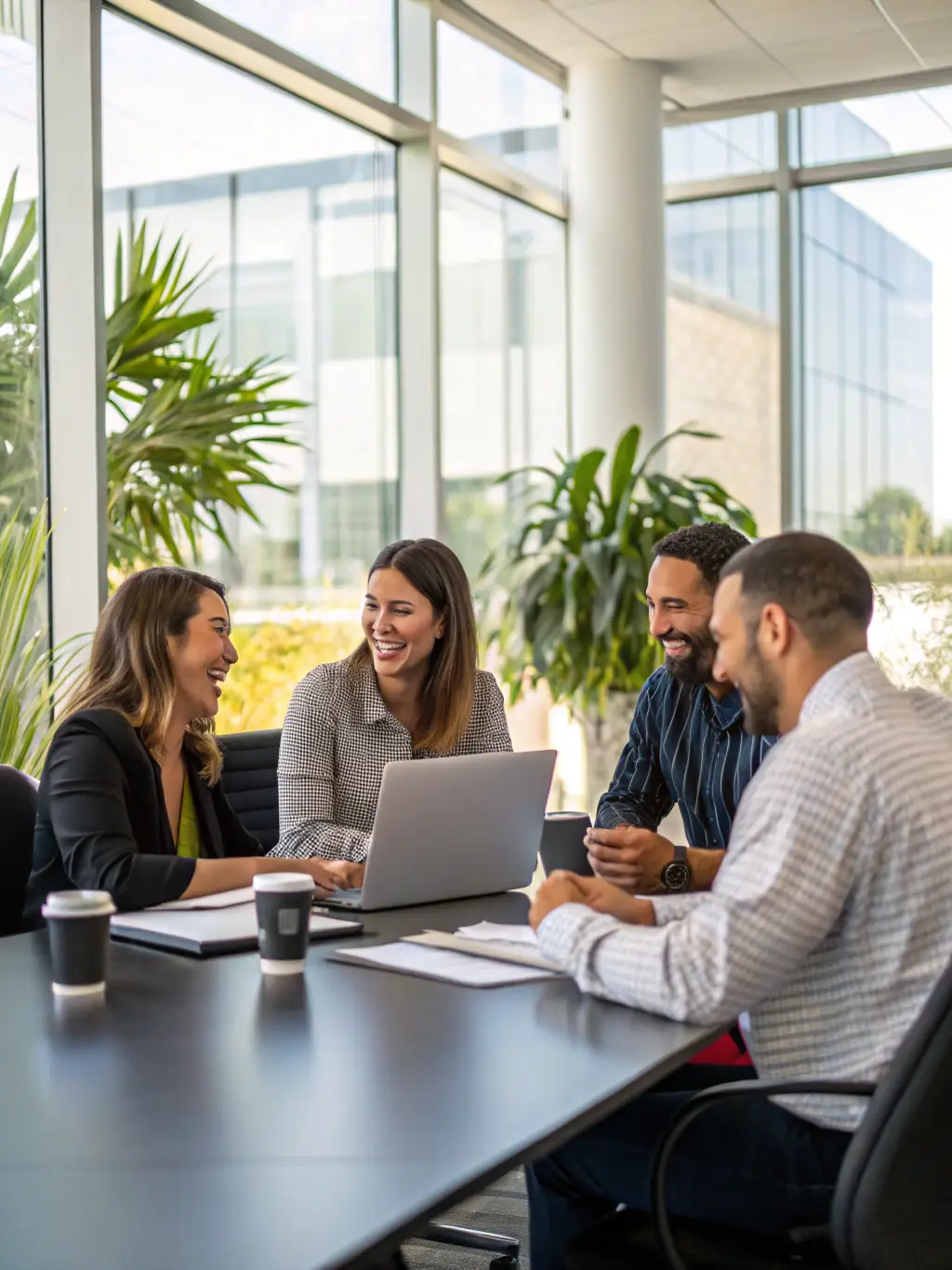 Independent Physician Consultants employees enjoying a casual team lunch in a relaxed setting, showcasing the company's emphasis on work-life balance and employee well-being.